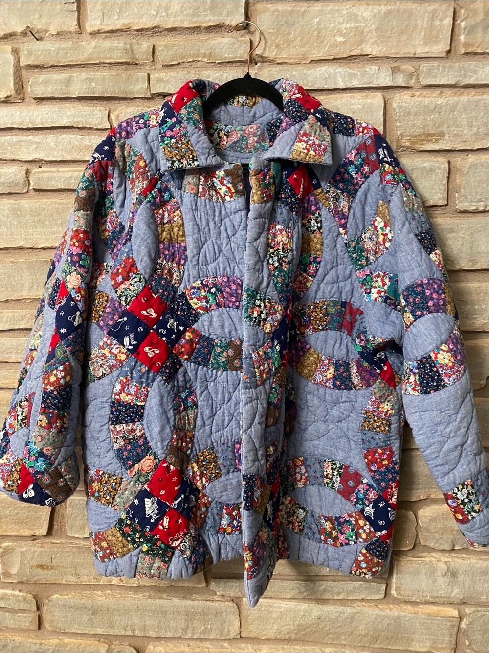 Handmade Quilted Patchwork Boho Oversized Jacket Cotton Wellmade Unique No Size - Picture 12 of 13